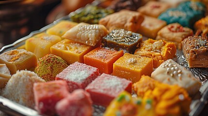 Wall Mural - Assortment of Indian Sweets on a Silver Platter