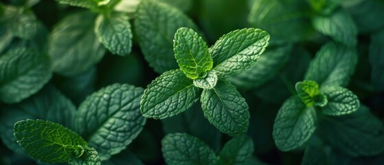 Fresh Green Mint Leaves in Natural Light