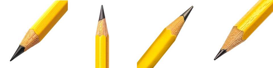 Collection of yellow pencils isolated on transparent or  white background