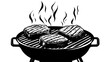 © designknowledge - Filet mignon cooking on a hot grill with smoke rising, food illustration vector