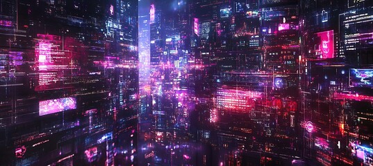 Canvas Print - A city of the future with vibrant digital grids and holographic ads





