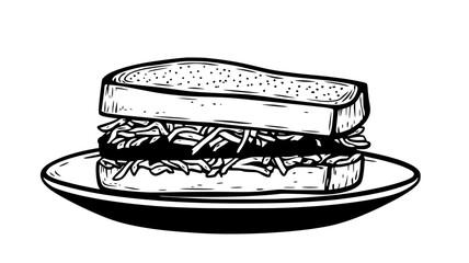 Wall Mural - Single club sandwich displayed on a ceramic dish with a side of coleslaw, food vector graphic