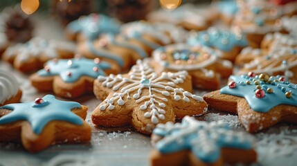 Poster - Gingerbread Cookies Decorated with Blue and White Icing