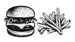 © designknowledge - Beef burger with lettuce, tomato, and cheese on a bun with fries, food vector graphic