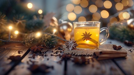 Sticker - Warm Winter Drink with Spices and Lights