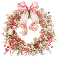 Wall Mural - PNG Coquette christmas wreath illustration decor art.