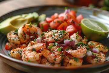 Canvas Print - Grilled Shrimp with Avocado and Salsa