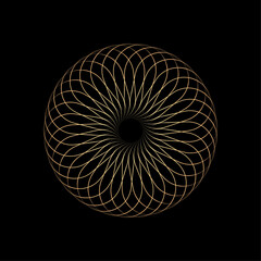 Aufkleber - Abstract luxury gold lines pattern weaving in a round shape frame isolated on black background. Editable stroke, scalable vector illustration 