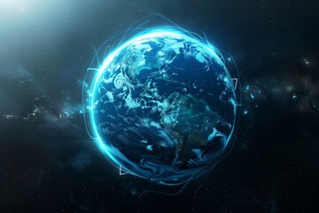 A glowing blue planet Earth in space with a bright light source behind it.