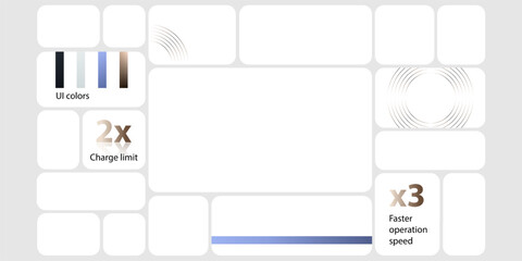 Wall Mural - graphic dashboard for tech product presentation template. bricks for photo, numbers data, app chart,