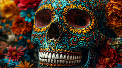 Wall Mural - Mexican skull colors ornament Dia de muertos illustration