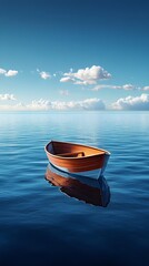 A Floating Boat Along the Coastal Shores of the Blue Sea photo