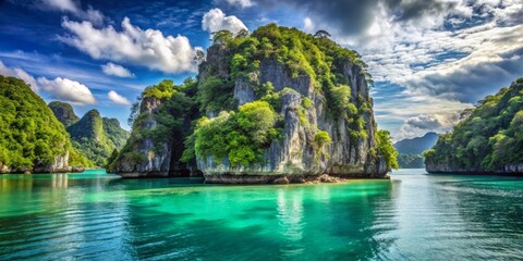 Serene Island with Lush Vegetation and Clear Blue Water, Thailand, tropical paradise