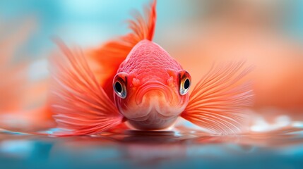 The bright goldfish glides through the tranquil water of the aquarium, showcasing its vivid orange color and flowing fins among the lush green plants and shimmering bubbles