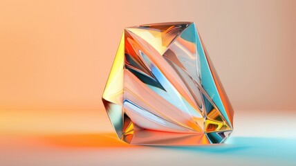 Abstract crystal shapes with reflective surfaces on colorful background. Modern art and design concept for poster. Digital artwork of transparent crystal with vibrant color background image. AIG53.