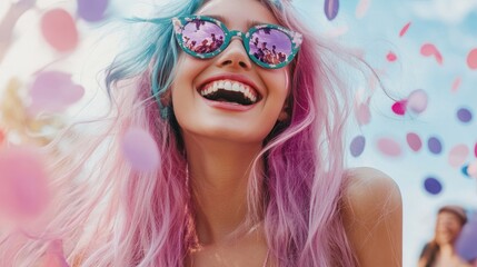 Happy Woman with Colorful Hair