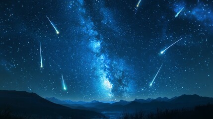 Stunning Night Sky with Shooting Stars and Milky Way