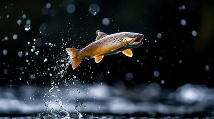 Canvas Print -  A fish leaps from the water, mouth agape, head clear of the surface