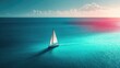 © kvladimirv - Solitary Sailboat on Calm Turquoise Ocean with Vivid Horizon at Sunset