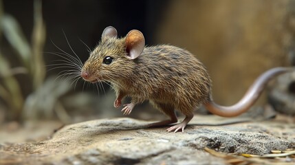 Wall Mural - Close-Up Portrait of a Cute Mouse in Nature