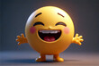 © Iaroslav - A joyful yellow emoji with open arms, wide smile, and blushing cheeks, on a dark background.