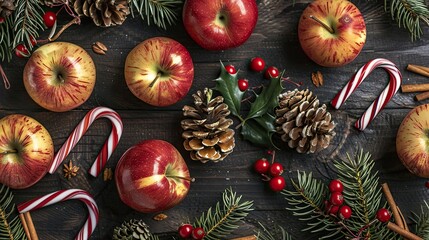 Poster - apples, holly, and candy canes 