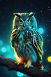 © El_design - Majestic owl perched on a branch under a full moon on a mystical night.