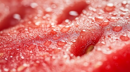  A tight shot of a fruit piece with water droplets on its exterior and interior surface