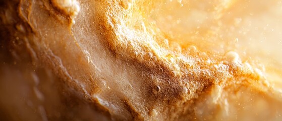 Wall Mural -  A tight shot of a slice of bread dripping in oil at the surface, contrasted by a water-filled bottom