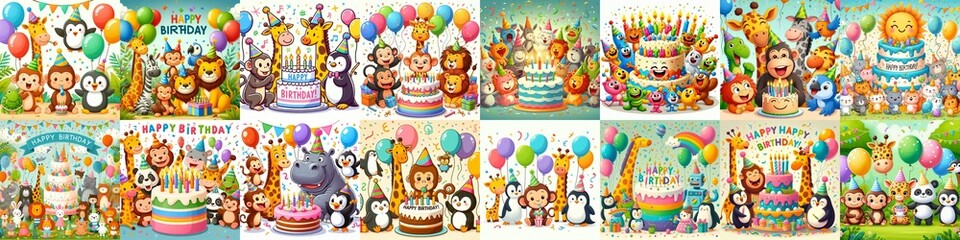 Happy birthday cartoon. AI generated illustration