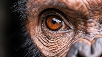 Wall Mural -  A tight shot of a monkey's eyeball with a tiny scrap of paper in its pupil