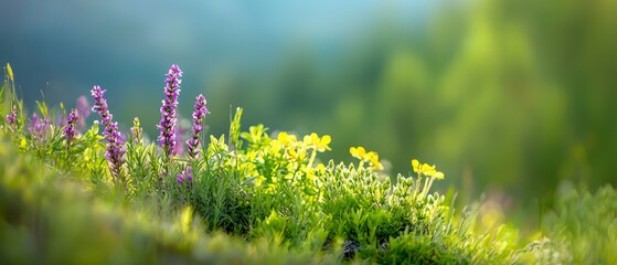 Sticker -  A cluster of wildflowers and other blooms dotting a verdant, sloping expanse of grass, framed by trees in the background