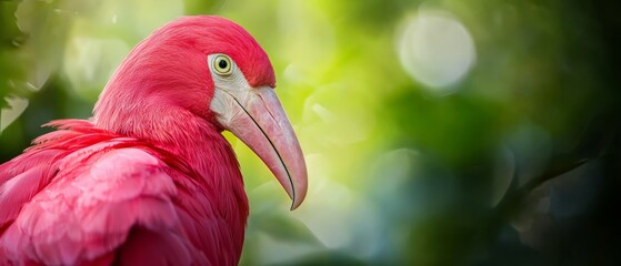 Canvas Print -  A pink bird, in focus, against a green, leafy backdrop with a blurred background