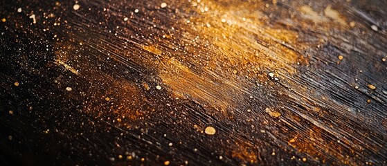 Wall Mural -  A tight shot of metallic surface, adorned with golden flecks scattered across its black backdrop