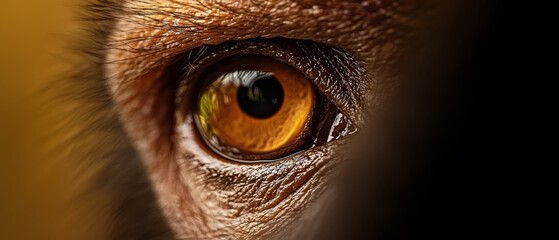 Wall Mural -  A tight shot of an animal's eye, displaying a brown and yellow iris at its core