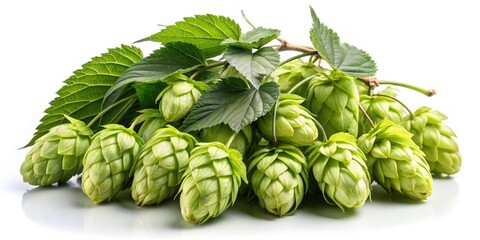 Fresh hop vine entwines with green cones and leaves in a standard scale setting. AI-Generated