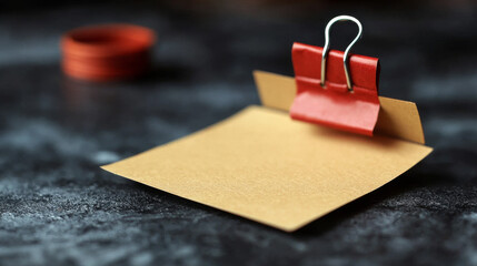 Poster - A blank, beige note card with a red binder clip.