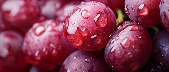 Wall Mural -  A tight shot of grapevine clusters, adorned with dewdrops on their peak