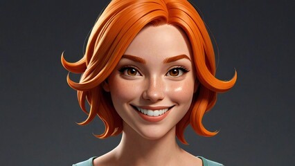 Wall Mural - An exquisite 3D anime-style image of a radiantly joyful, orange short hair woman. 
