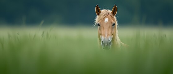 Sticker -  A horse gazes at the camera, head slightly turned, amidst a field of tall grass