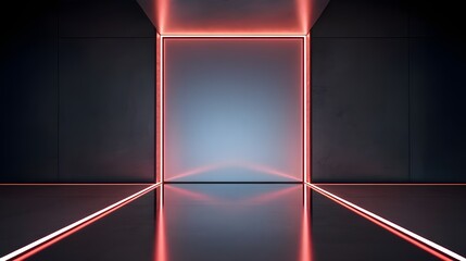 Red Neon Lights In Dark Room With Empty Space