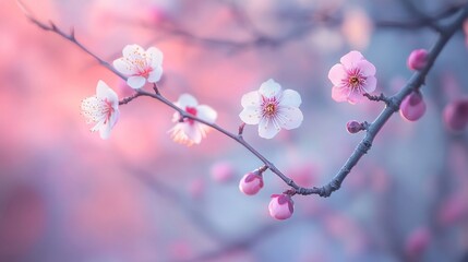 Canvas Print - Delicate Pink Blossoms on a Branch