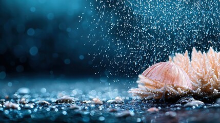 Canvas Print -   A macro shot of a coral on the floor, surrounded by water dripping from above and below