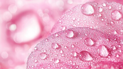 Canvas Print -   Close-up of a pink flower with water droplets on petals against a pink background with additional water droplets