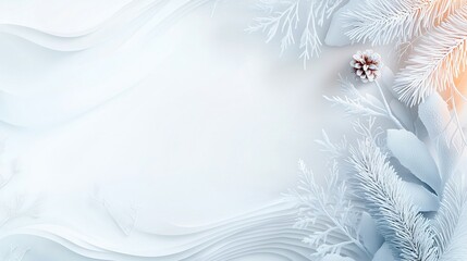 Naklejka na meble   A pristine snowscape featuring snowflakes and pine cones on both the foreground and background