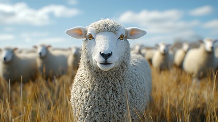 Wall Mural - Close-up Portrait of a Sheep in a Field