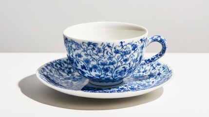 Sticker - Blue and White Porcelain Teacup and Saucer