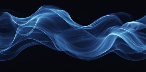 Canvas Print - Blue flowing waves of smoke gracefully undulating against a black background