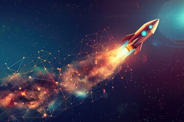 Wall Mural - a rocket soaring through the night sky amidst numerous stars
