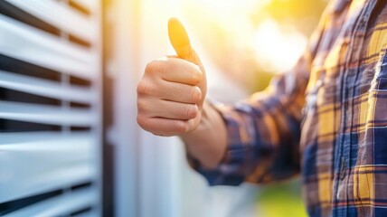 Canvas Print - A man is giving a thumbs up to a white object